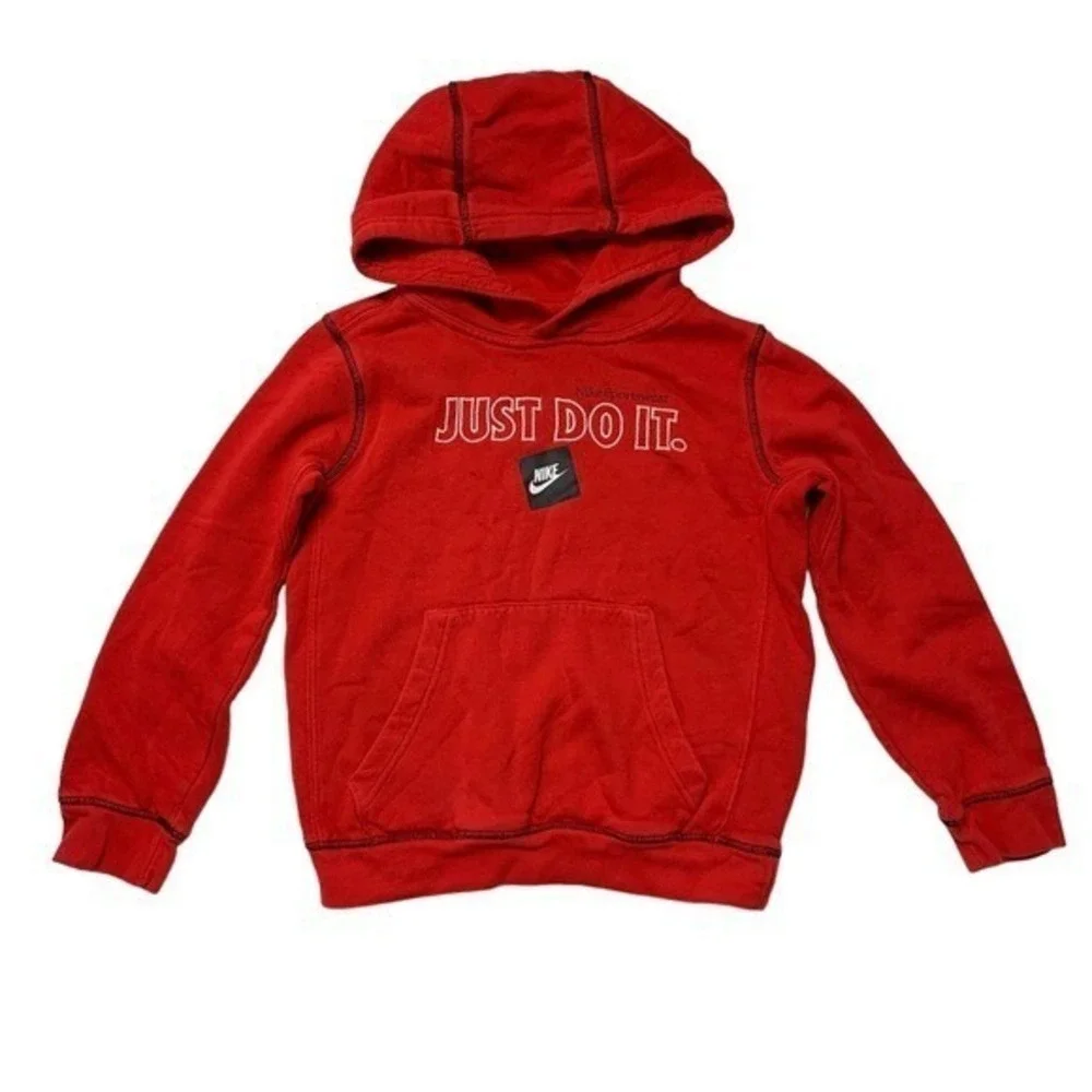 Nike Kids Red Just‎ Do It Hoodie Fleece Lined Casual Streetwear S Classic Bold